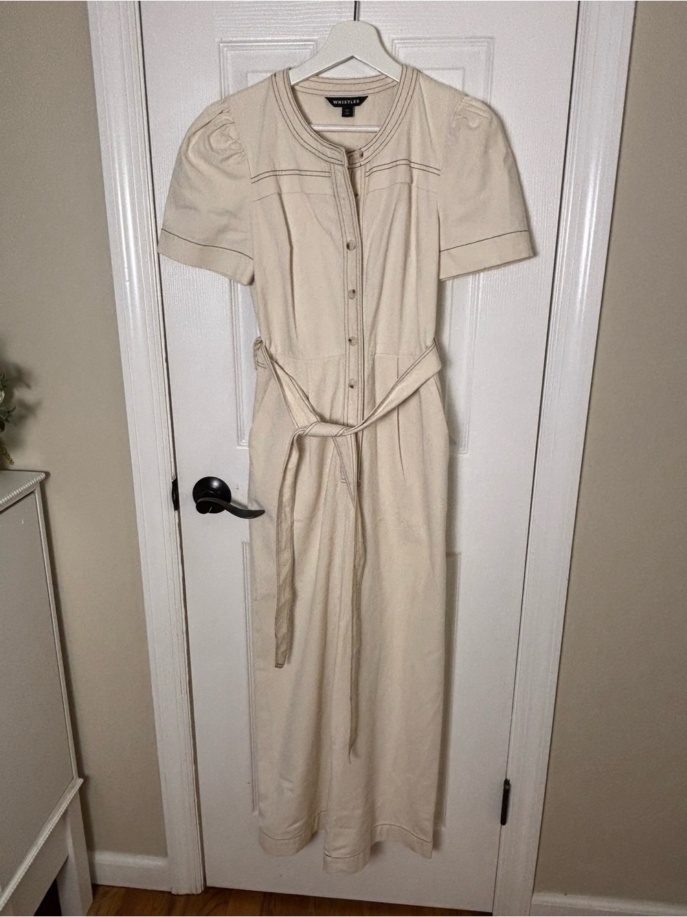 Whistles Cream Button-Front Jumpsuit with Waist Tie size 2